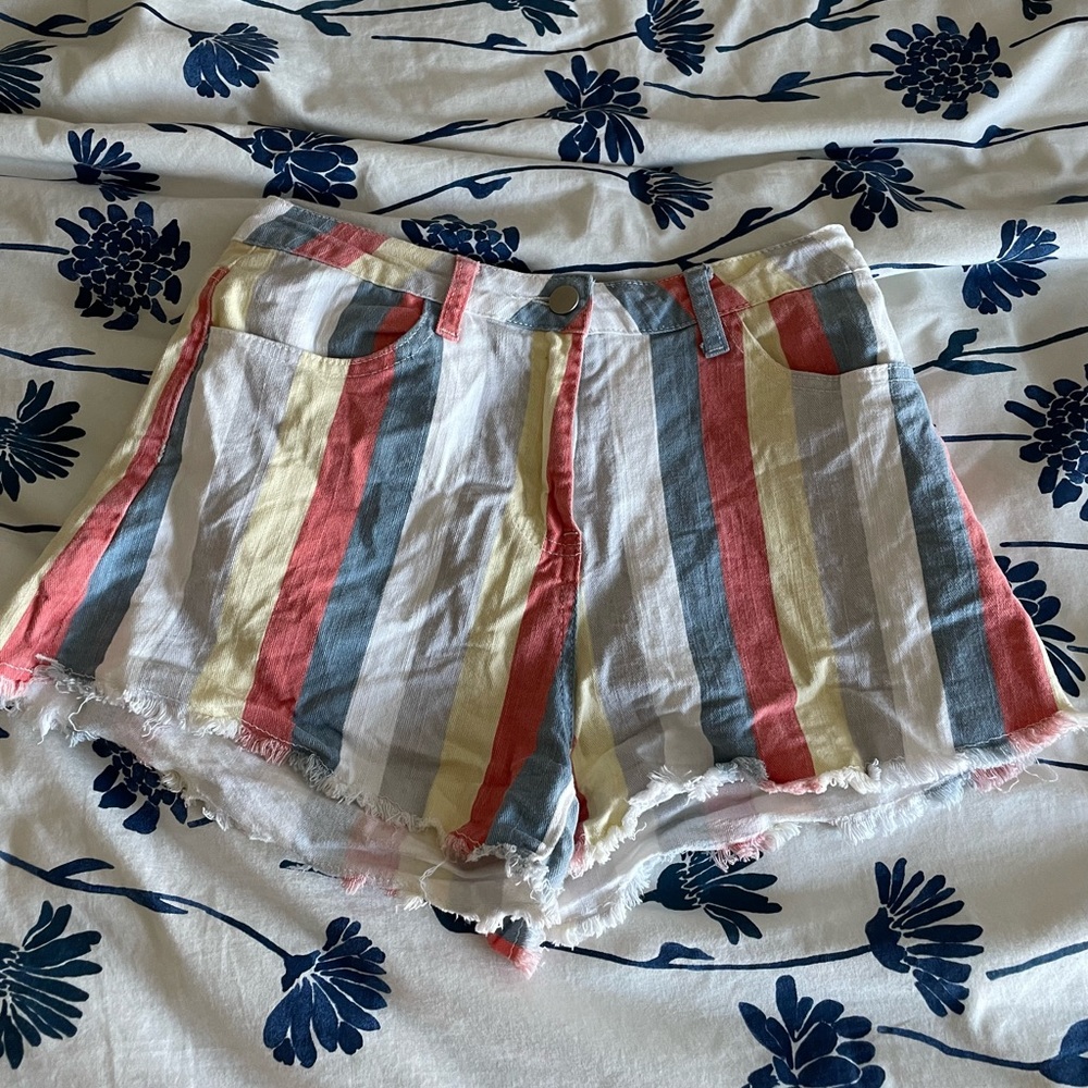 BOHO Blu Stripped Jean Shorts